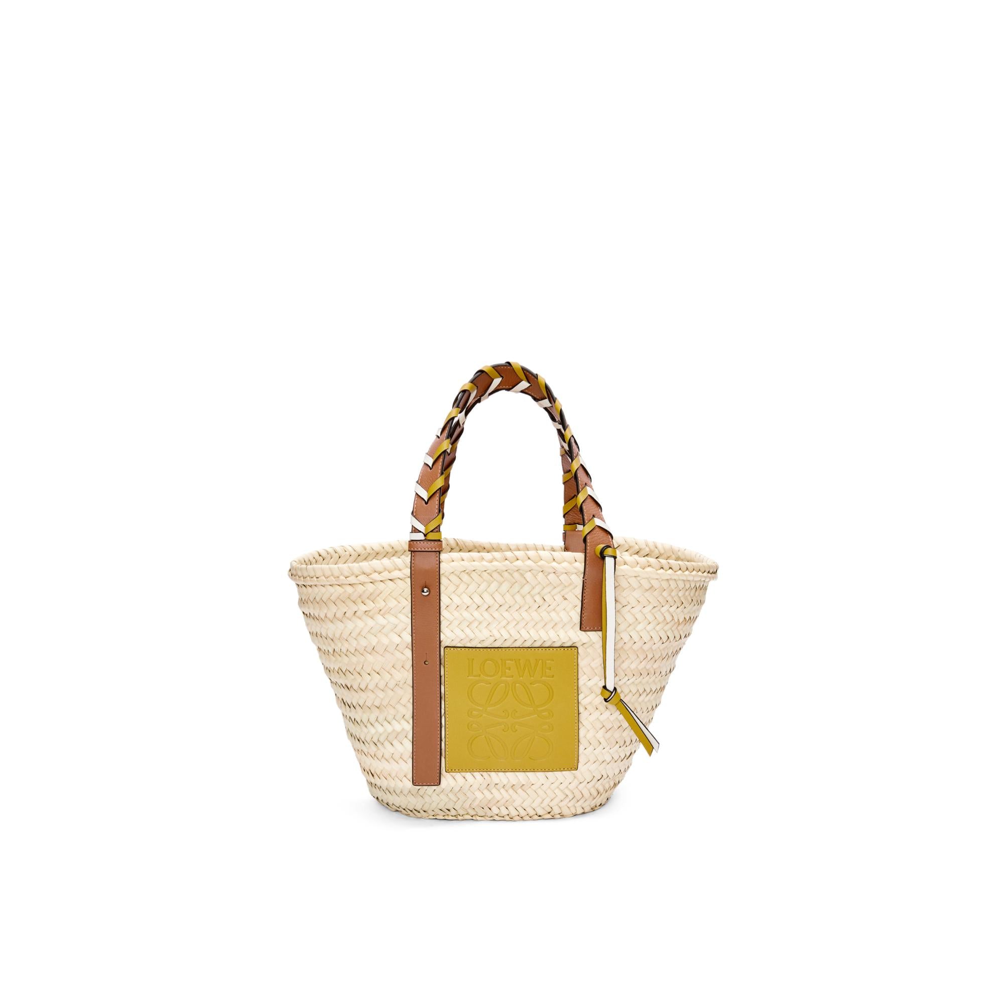 BASKET BRAIDED HANDLE BAG_PALM LEAF/CALF_OCHRE/TAN