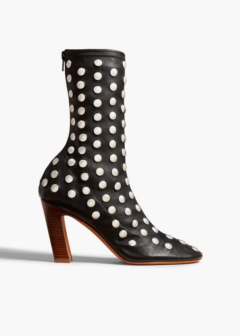 아폴로 힐 부츠 블랙 가죽 스터즈 장식