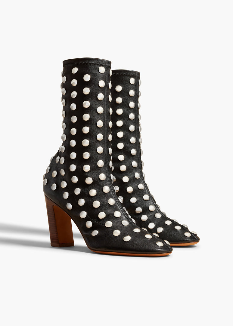 아폴로 힐 부츠 블랙 가죽 스터즈 장식