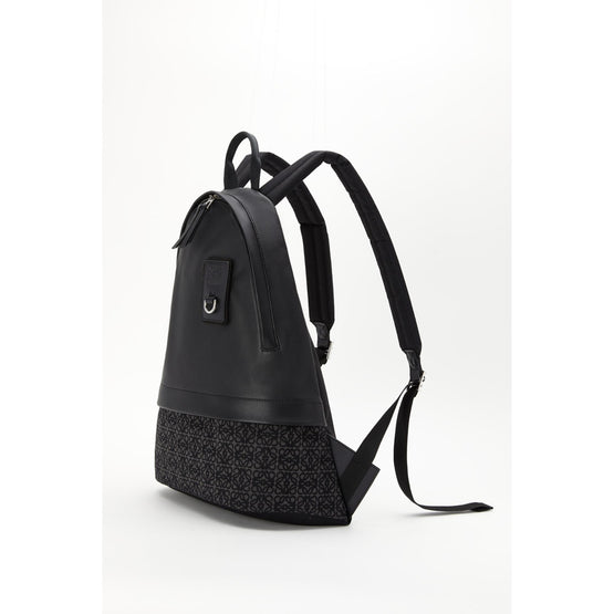 ROUND SLIM ANAGRAM BACKPACK_JACQUARD/CALF_ANTHRACITE/BLACK