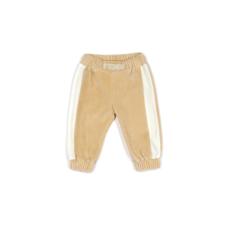 베이비 베이지 배색 벨벳 팬츠