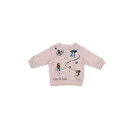 베이비 핑크 일러스트 프린트 스웻셔츠