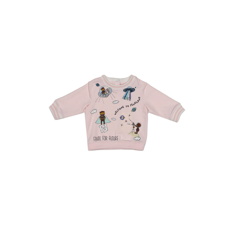 베이비 핑크 일러스트 프린트 스웻셔츠