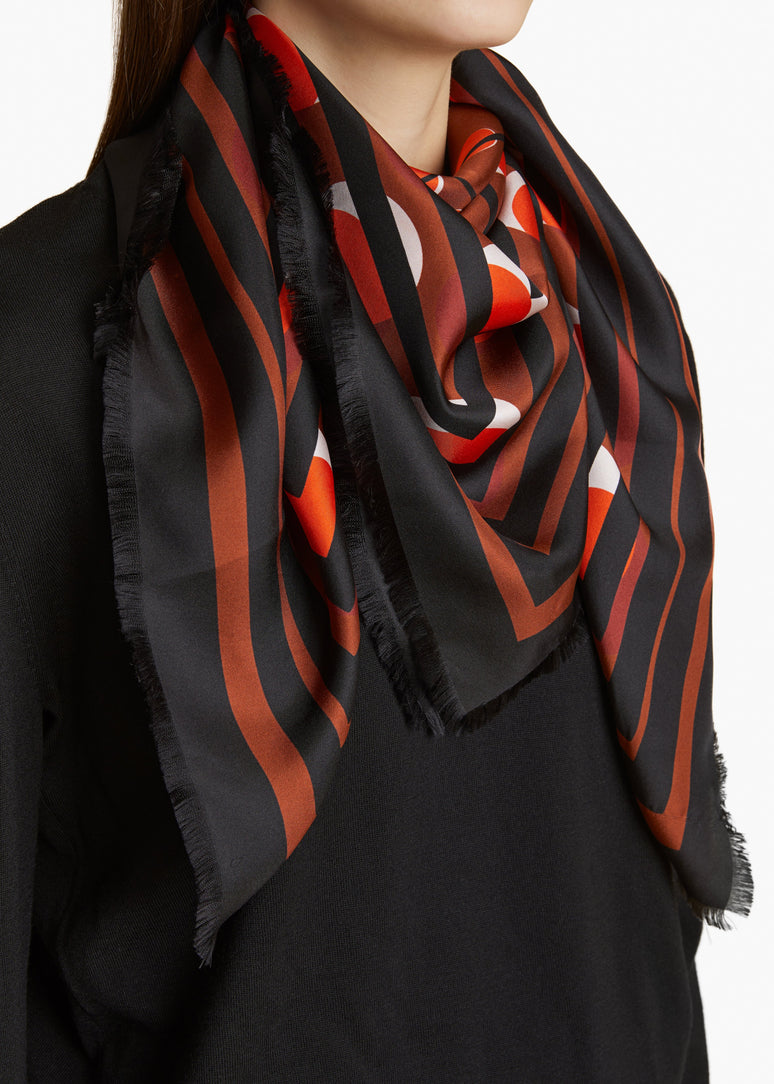 그리드 닷 스카프 오렌지 멀티 컬러