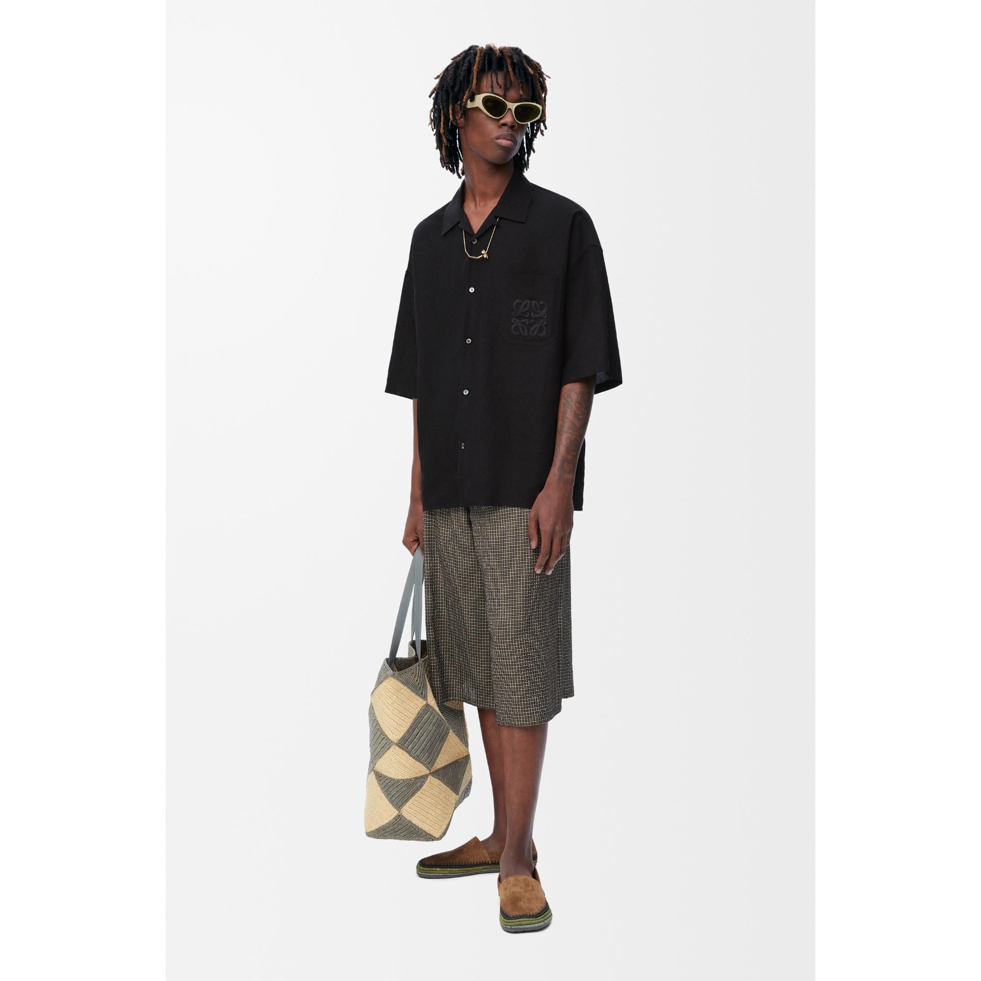 SHORT SLEEVE SHIRT_VISCOSE/LINEN_BLACK