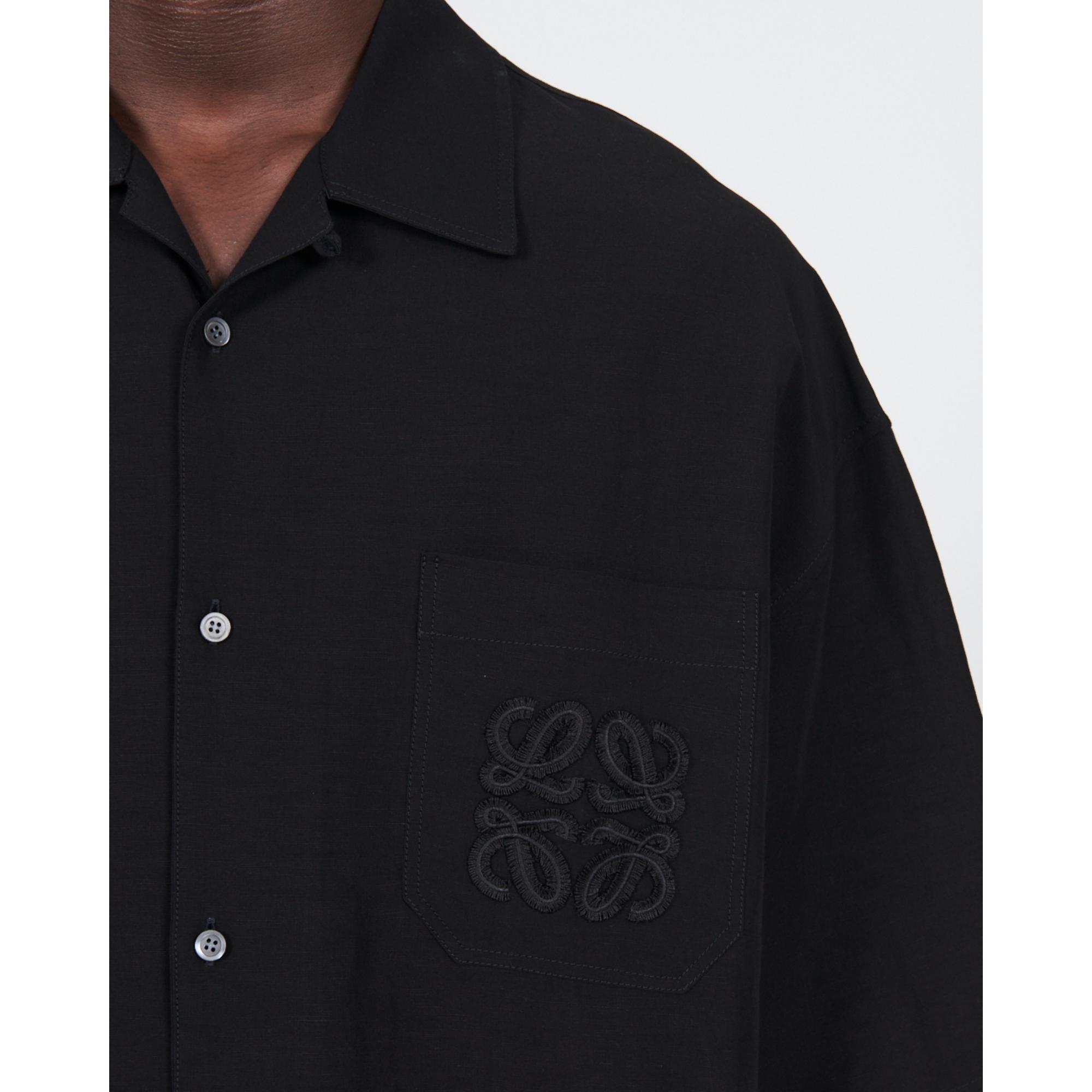 SHORT SLEEVE SHIRT_VISCOSE/LINEN_BLACK