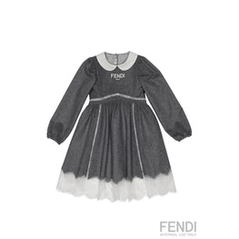 그레이 펜디 로고 자수 드레스