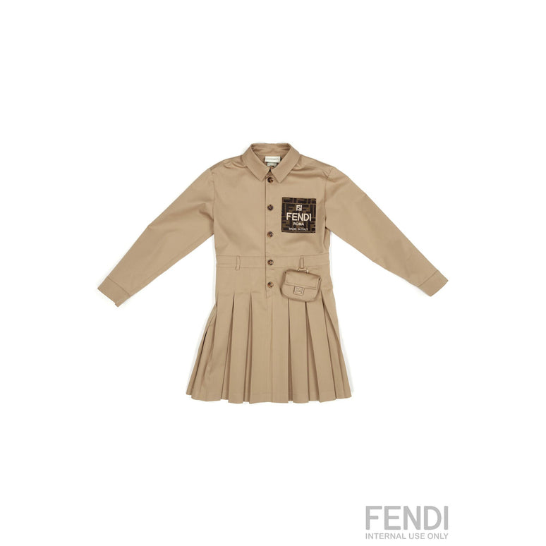 베이지 포켓 플리츠 드레스