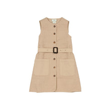 베이지 로고 퀼팅 슬리브리스 드레스