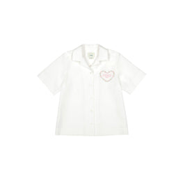 화이트 로고 자수 코튼 셔츠