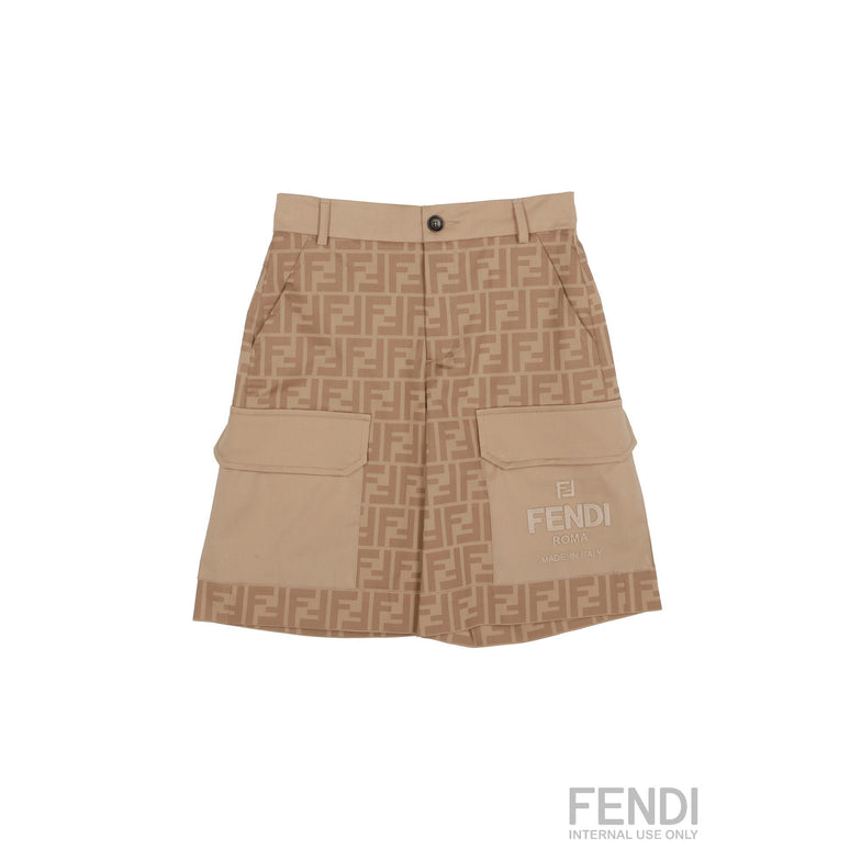 베이지 FF 로고 포켓 버뮤다 팬츠