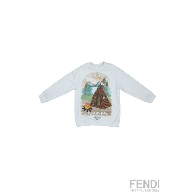 스카이블루 캠핑 프린트 스웻셔츠