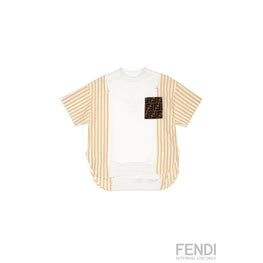 화이트/옐로우 배색 스트라이프 티셔츠