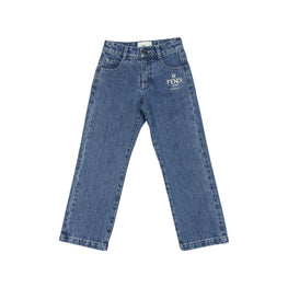 블루 로고 자수 스트레이트 데님 팬츠