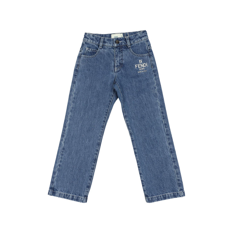 블루 로고 자수 스트레이트 데님 팬츠