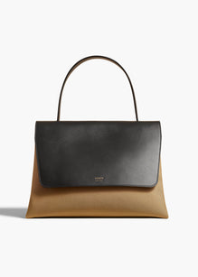 라지 리아 백 블랙 가죽 허니 캔버스