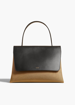 라지 리아 백 블랙 가죽 허니 캔버스