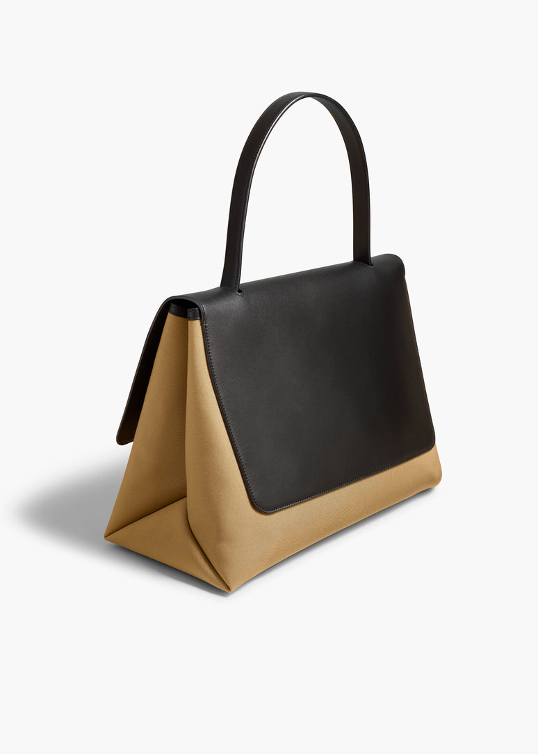 라지 리아 백 블랙 가죽 허니 캔버스