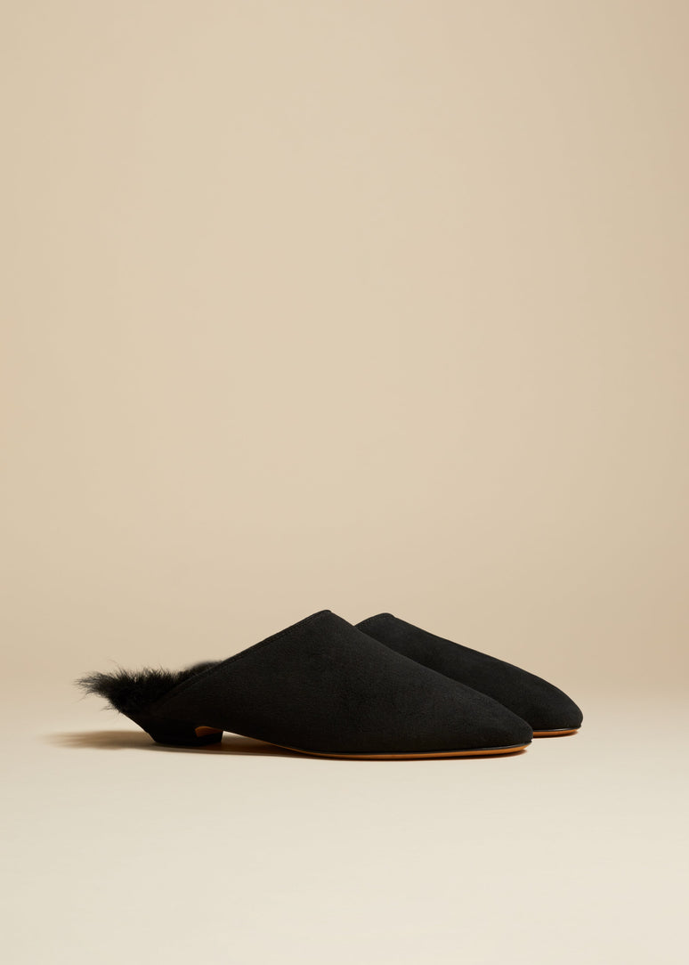 오토 뮬 블랙 스웨이드 시어링