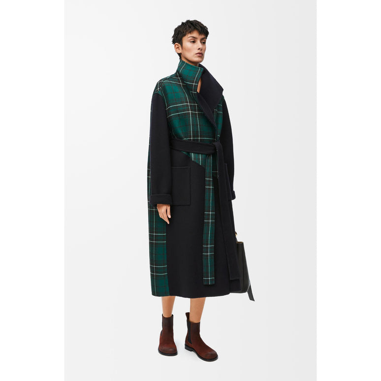 [STAFF ONLY] BELTED COAT_WOOL/POLYESTER_MIDNIGHT BLUE/GREEN