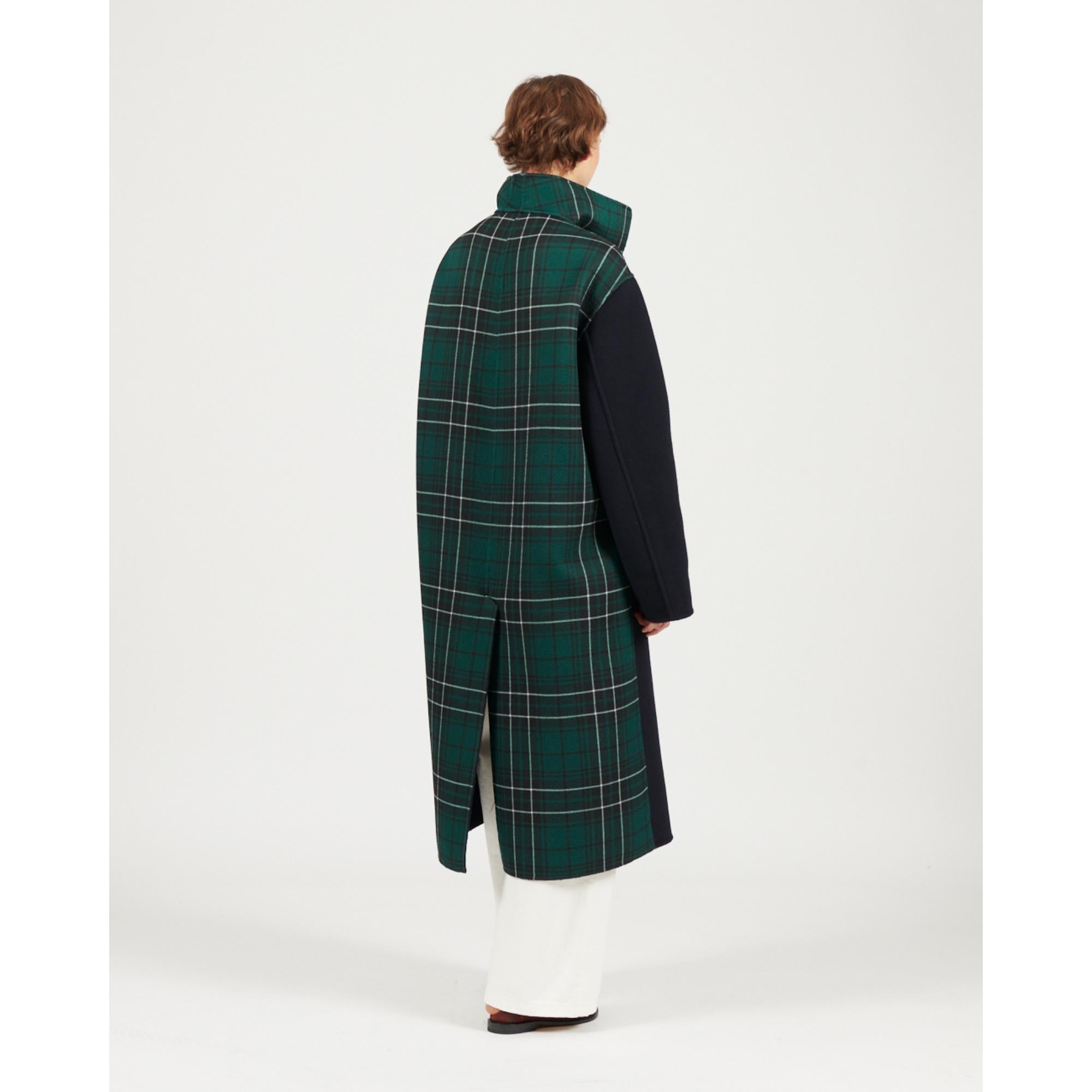 [STAFF ONLY] BELTED COAT_WOOL/POLYESTER_MIDNIGHT BLUE/GREEN