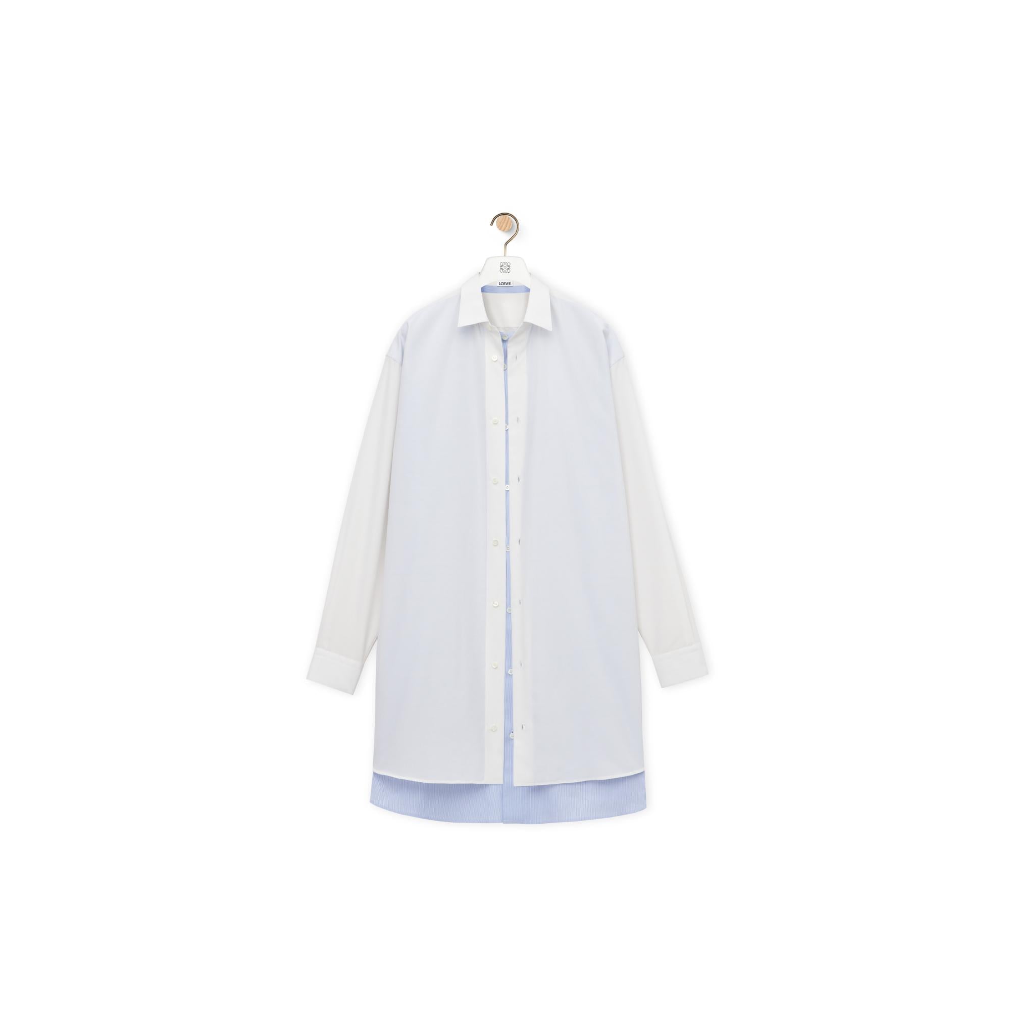DOUBLE LAYER SHIRT DRESS_COTTON/SILK_WHITE/BLUE
