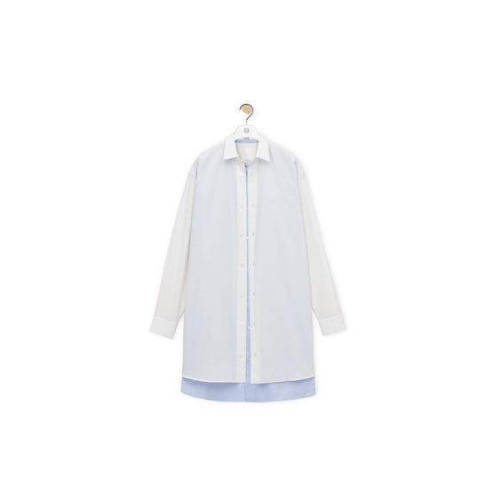 DOUBLE LAYER SHIRT DRESS_COTTON/SILK_WHITE/BLUE