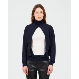 DOUBLE LAYER SWEATER_WOOL_NAVY/WHITE
