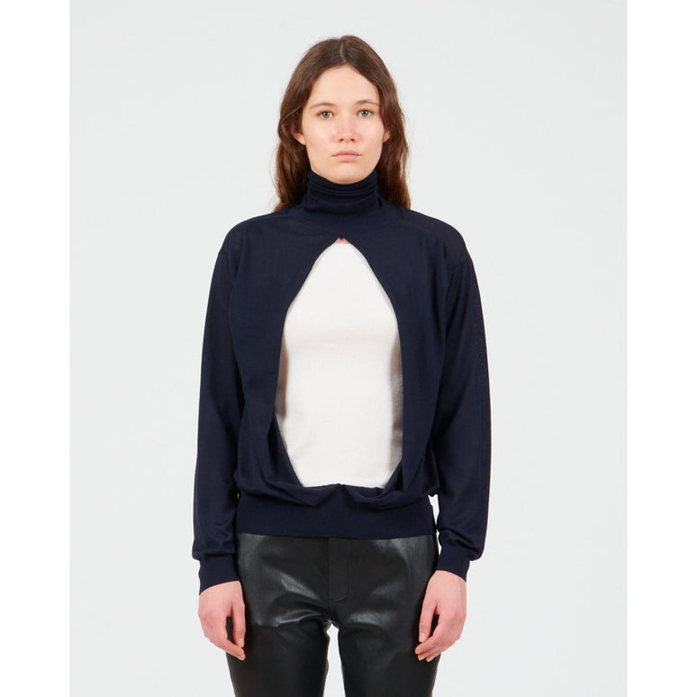 DOUBLE LAYER SWEATER_WOOL_NAVY/WHITE