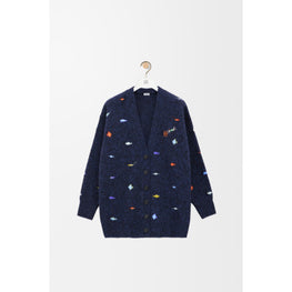 LONG CARDIGAN_WOOL_BLACK/MULTICOLOR