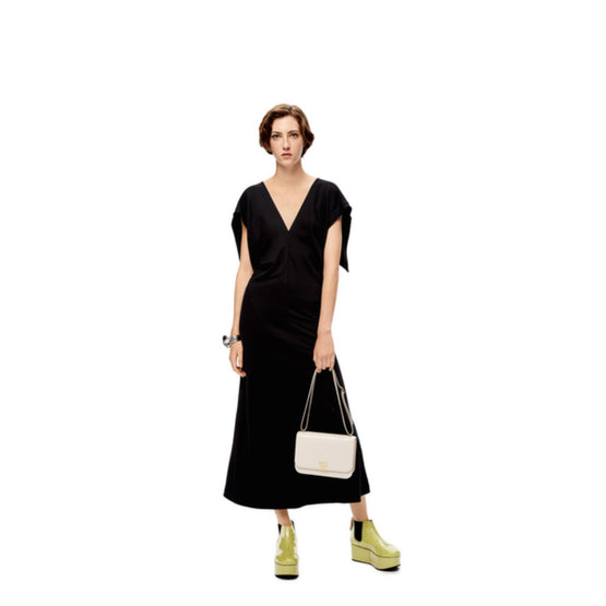 CAP SLEEVE MIDI DRESS_VISCOSE/ELASTAN_BLACK