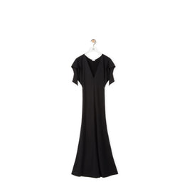 CAP SLEEVE MIDI DRESS_VISCOSE/ELASTAN_BLACK