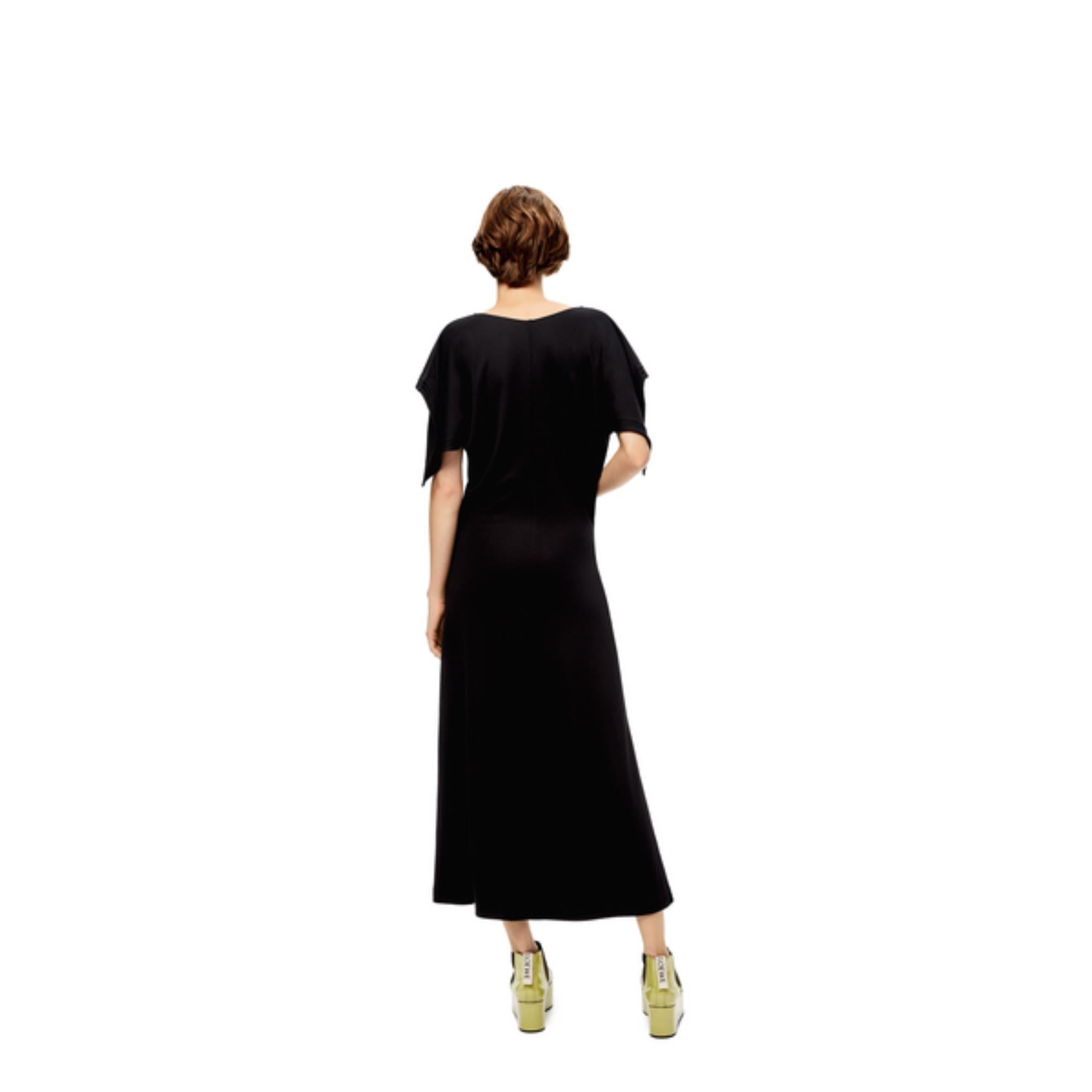 CAP SLEEVE MIDI DRESS_VISCOSE/ELASTAN_BLACK