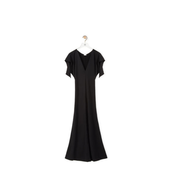 CAP SLEEVE MIDI DRESS_VISCOSE/ELASTAN_BLACK