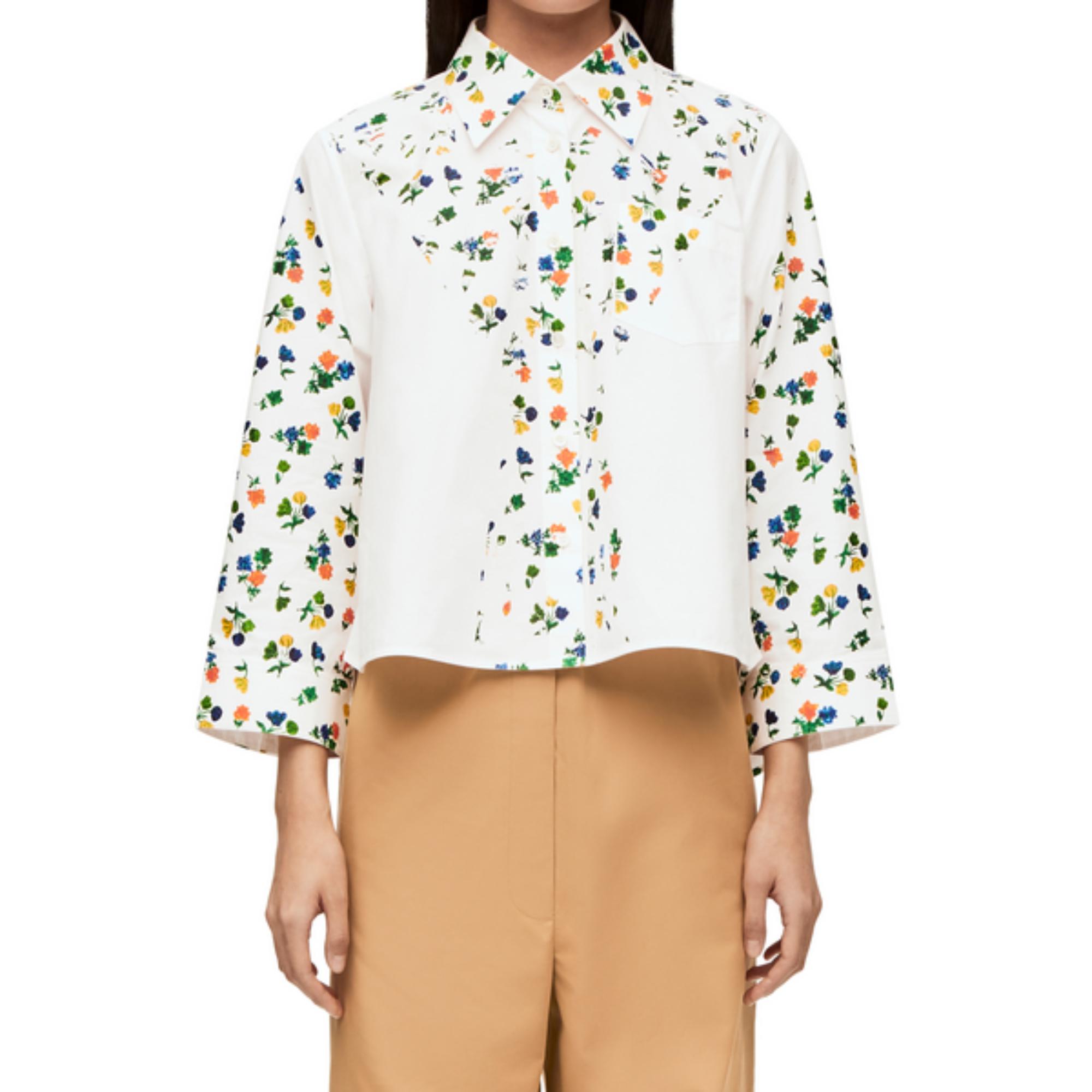 FLOWER TRAPEZE SHIRT_COTON_WHITE/MULTICOLOR
