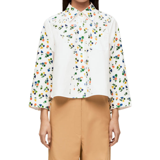 FLOWER TRAPEZE SHIRT_COTON_WHITE/MULTICOLOR