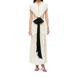 DRAPED BOW DRESS_VISCOSE_WHITE