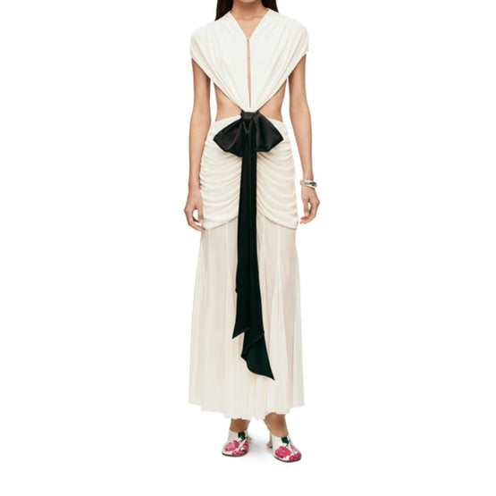 DRAPED BOW DRESS_VISCOSE_WHITE
