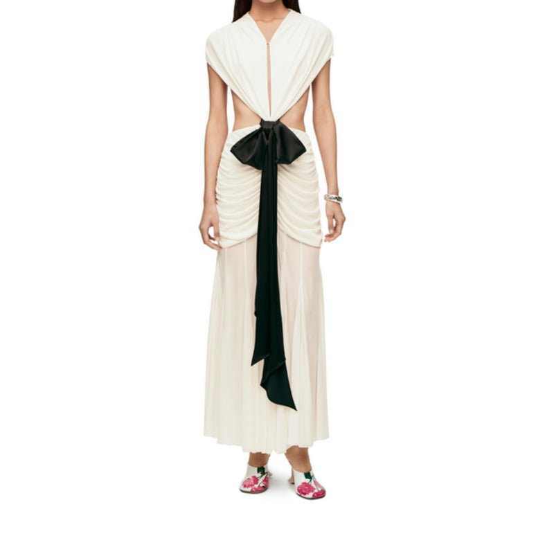 DRAPED BOW DRESS_VISCOSE_WHITE