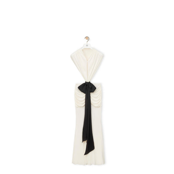 DRAPED BOW DRESS_VISCOSE_WHITE