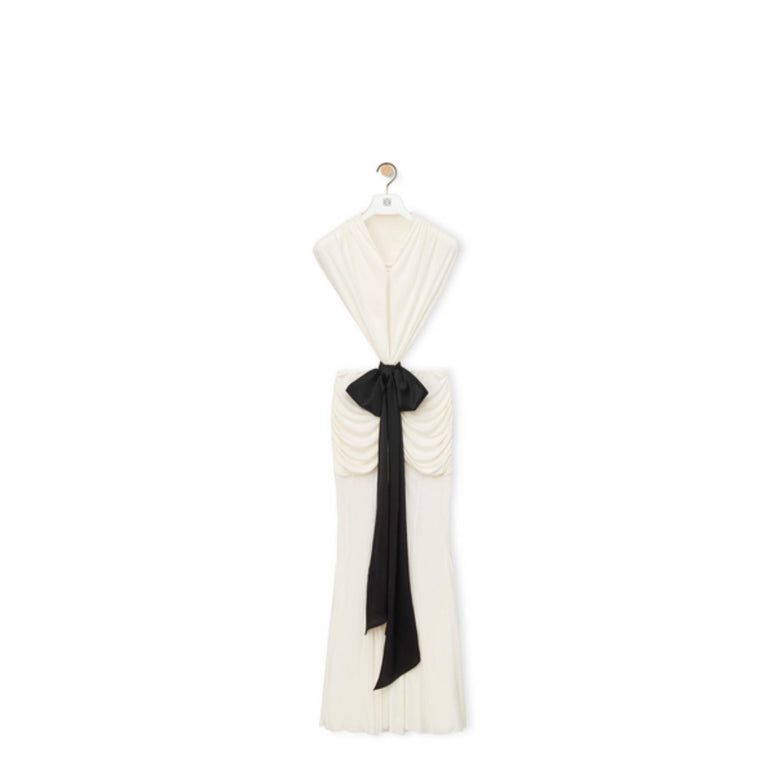 DRAPED BOW DRESS_VISCOSE_WHITE