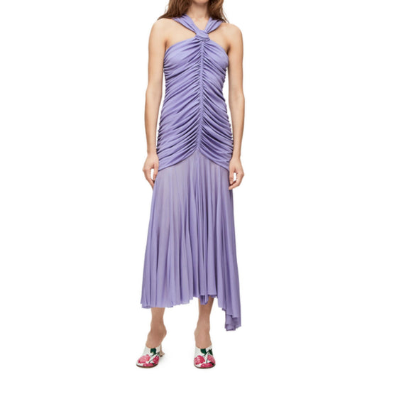 DRAPED LONG DRESS_VISCOSE_LILAC