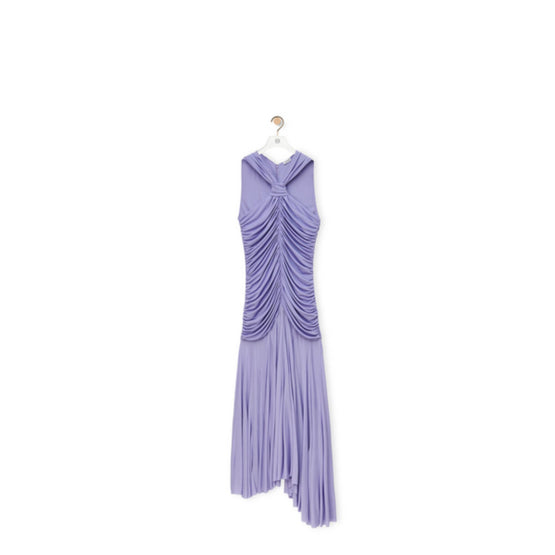 DRAPED LONG DRESS_VISCOSE_LILAC