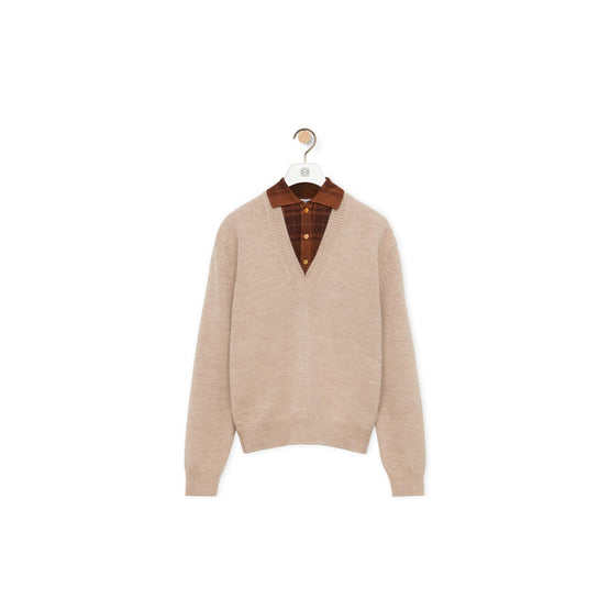 TROMPE L'OEIL SWEATER_WOOL/SILK_BEIGE/BROWN