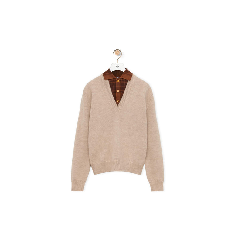 TROMPE L'OEIL SWEATER_WOOL/SILK_BEIGE/BROWN