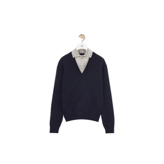 TROMPE L'OEIL SWEATER_WOOL/SILK_NAVY/GREY