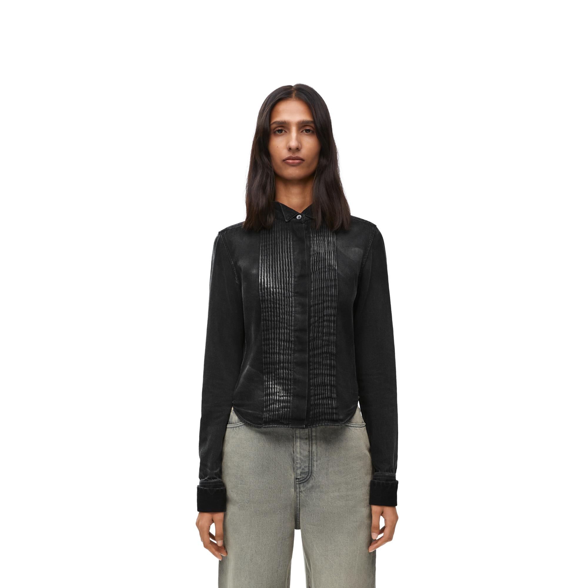 [STAFF ONLY] PLEATED SHIRT_COTON_WASHED BLACK