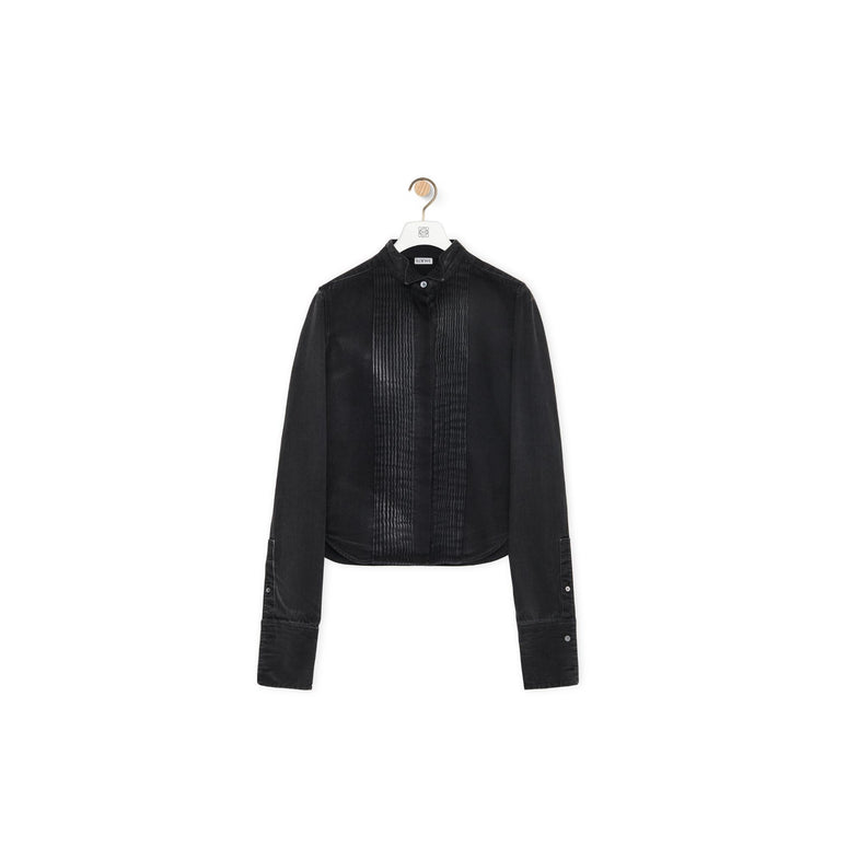 [STAFF ONLY] PLEATED SHIRT_COTON_WASHED BLACK